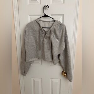 Bershka Cropped Lace-Up Hoodie